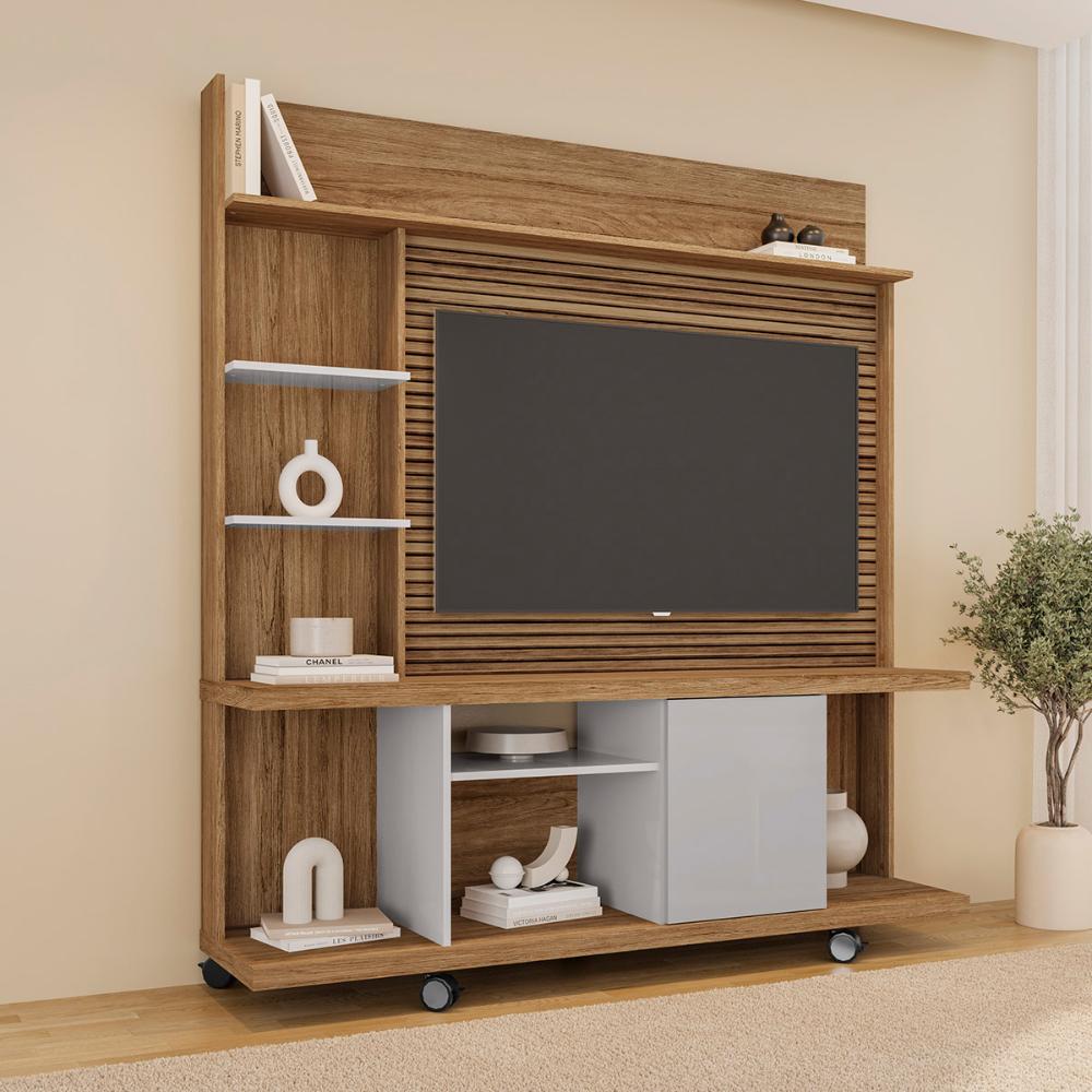 Home Taurus 160 cm para TV até 47” Polegadas e Rodízios Cinamomo/Off White - Ripa