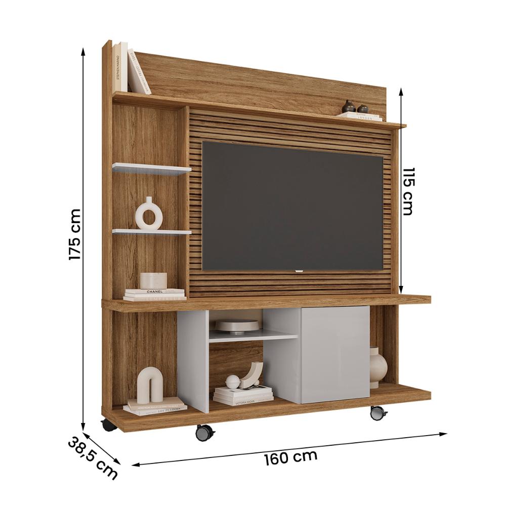 Home Taurus 160 cm para TV até 47” Polegadas e Rodízios Cinamomo/Off White - Ripa
