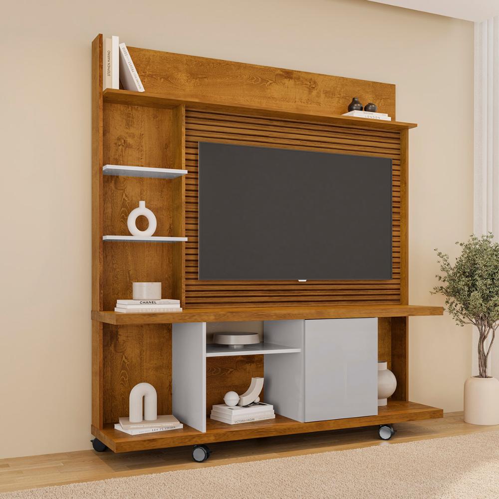 Home Taurus 160 cm para TV até 47” Polegadas e Rodízios Naturale/Off White/Ripado