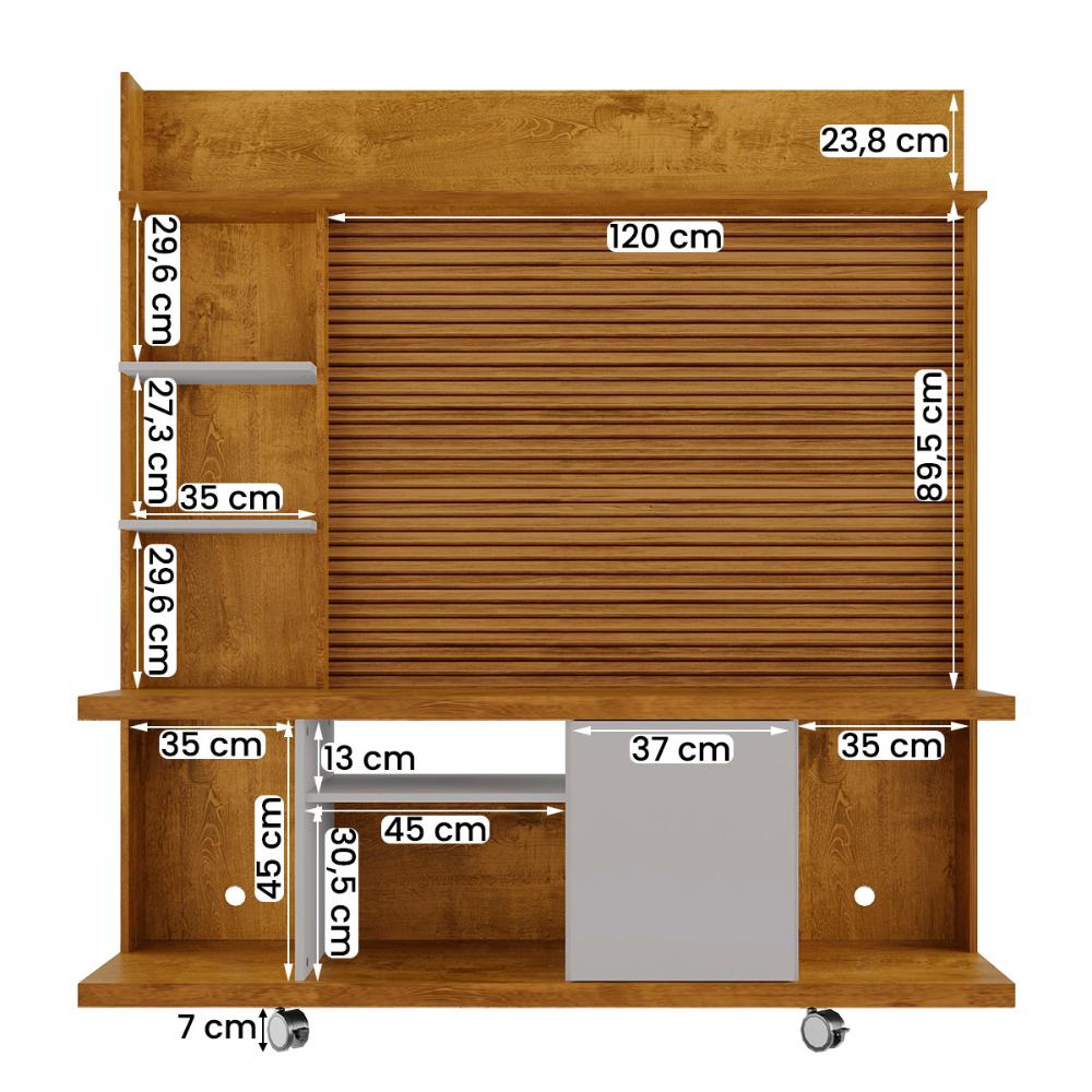 Home Taurus 160 cm para TV até 47” Polegadas e Rodízios Naturale/Off White/Ripado