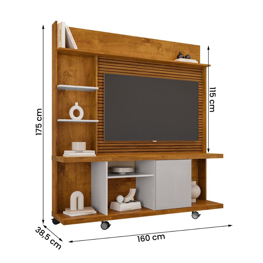 Home Taurus 160 cm para TV até 47” Polegadas e Rodízios Naturale/Off White/Ripado