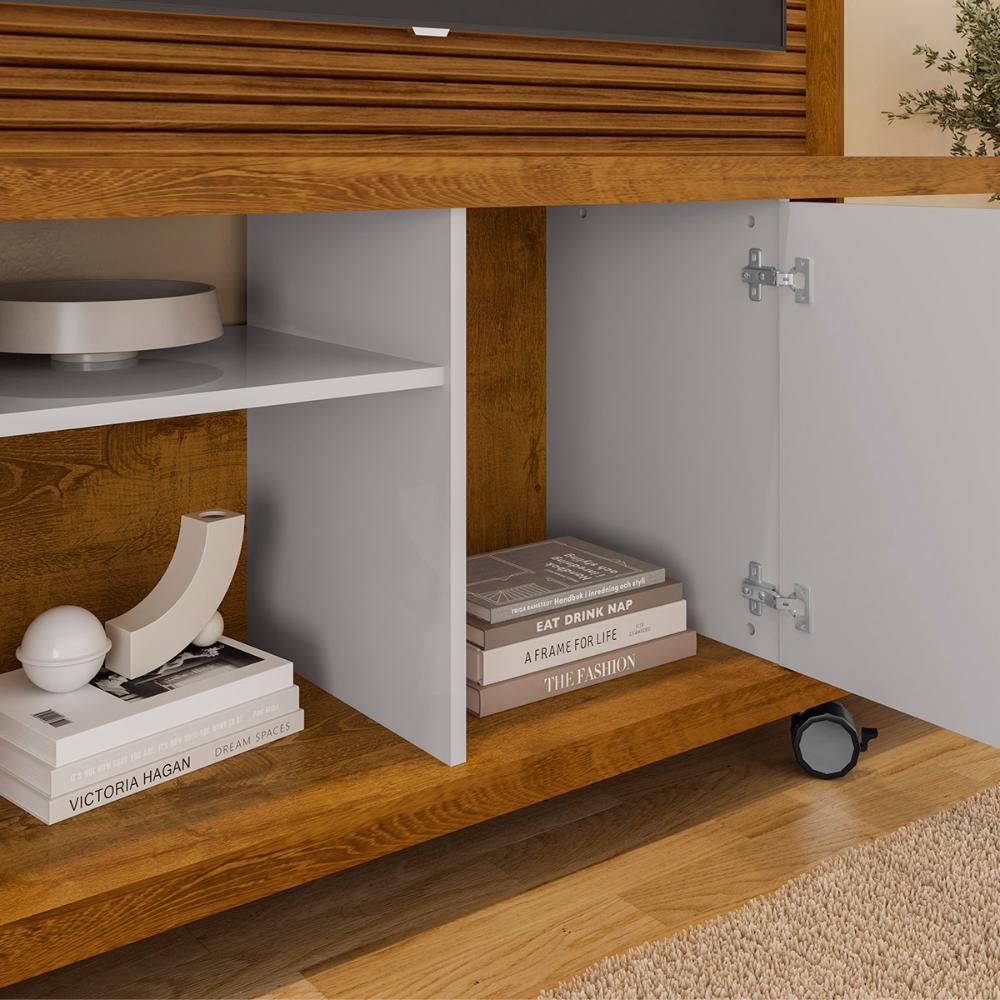 Home Taurus 160 cm para TV até 47” Polegadas e Rodízios Naturale/Off White/Ripado