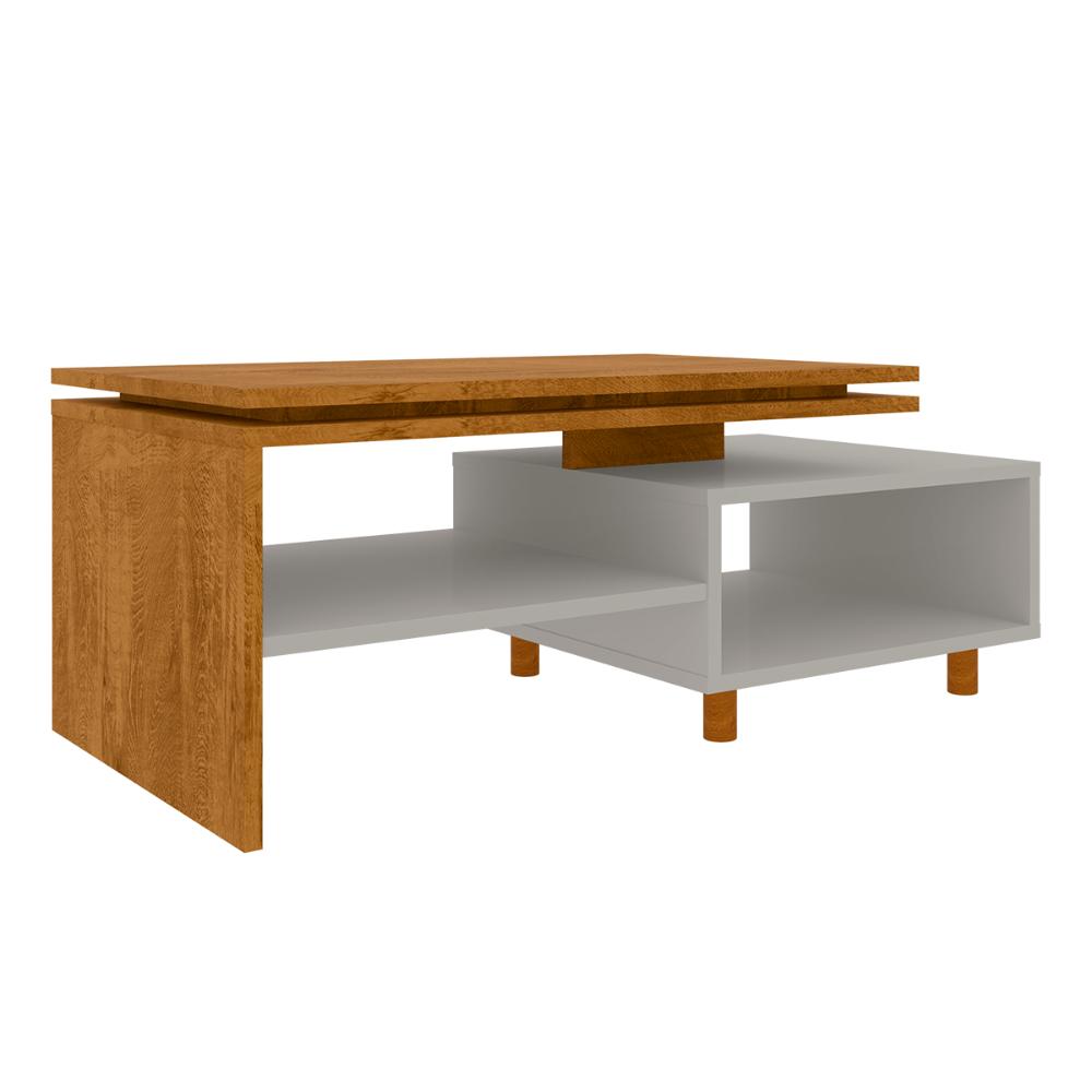Mesa de Centro Sala Lima com Pés de Madeira Maciça Cinamomo/Off White