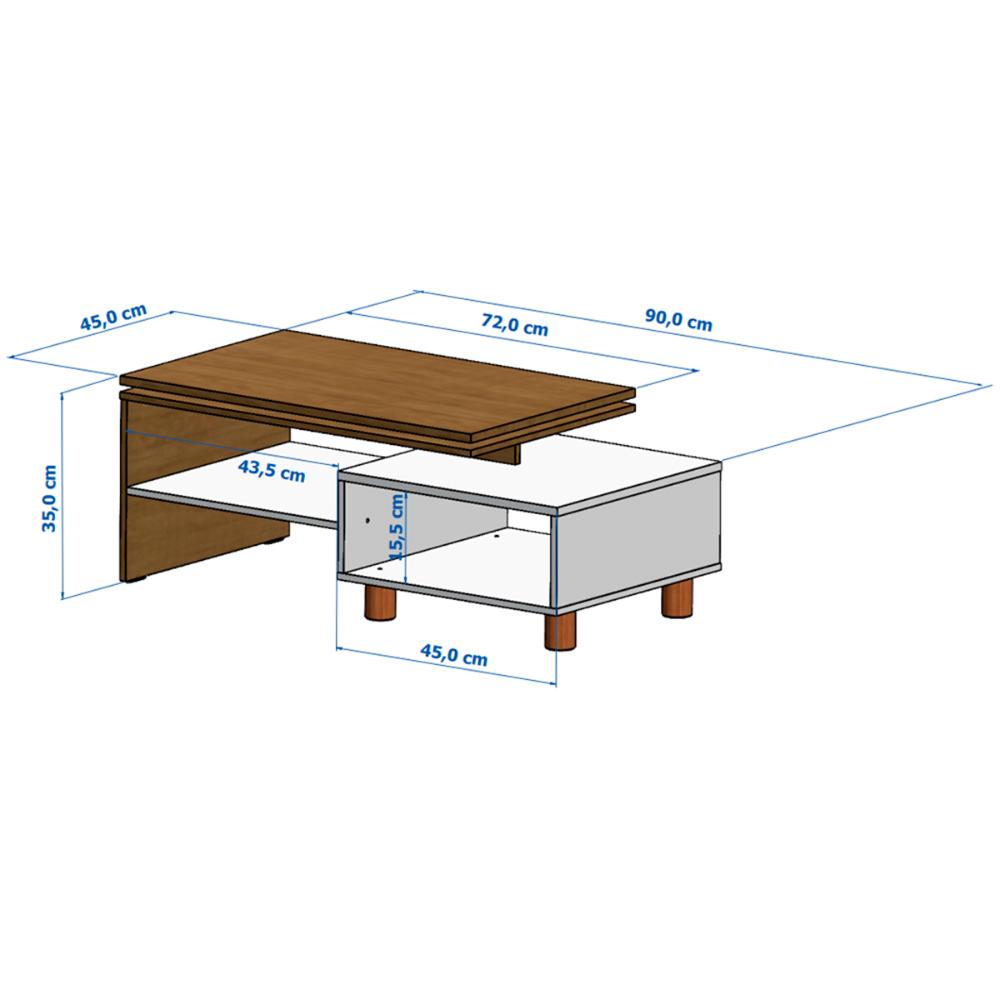 Mesa de Centro Sala Lima com Pés de Madeira Maciça Cinamomo/Off White