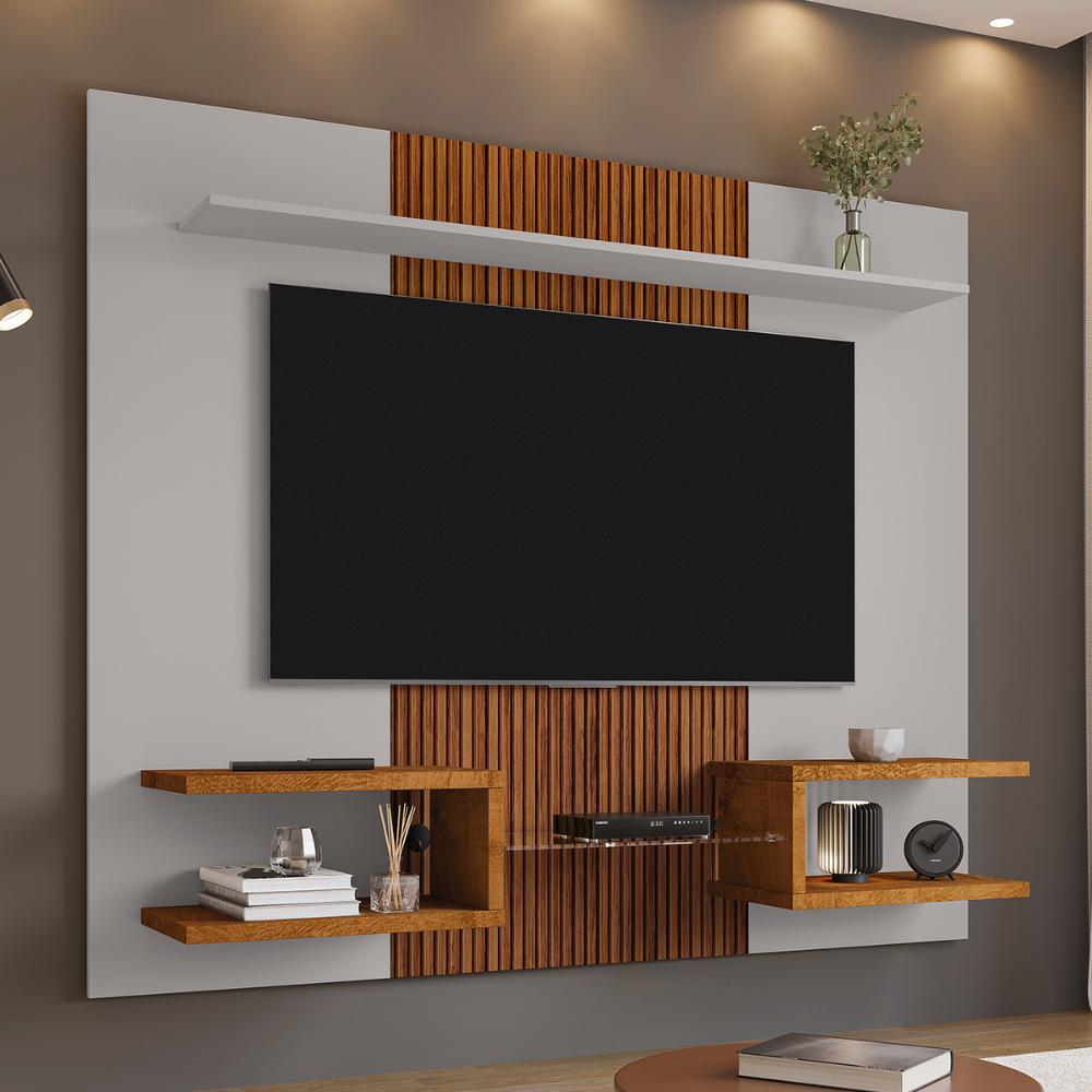 Painel Atlas Sala Tv Até 55 Polegadas Off White/Naturalle/Ripado
