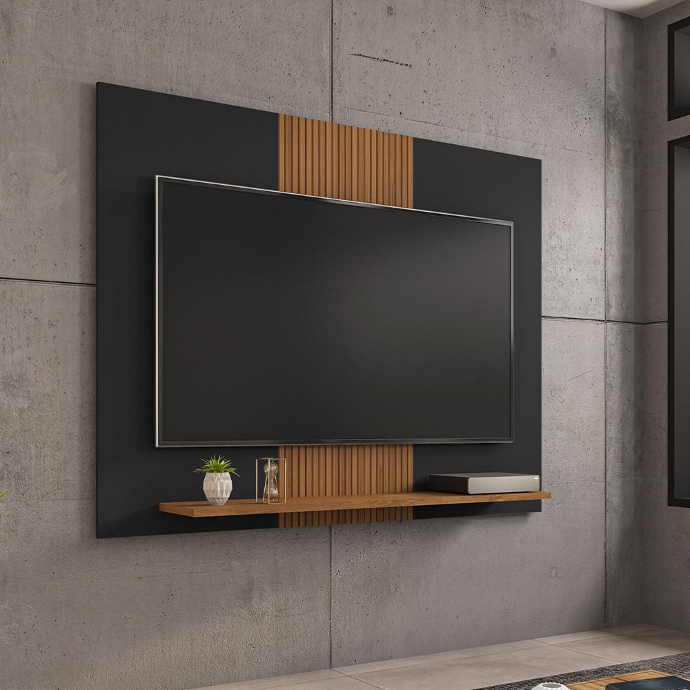 Painel Sala Compact para TV até 50 Polegadas Preto Fosco/Naturale/Ripa