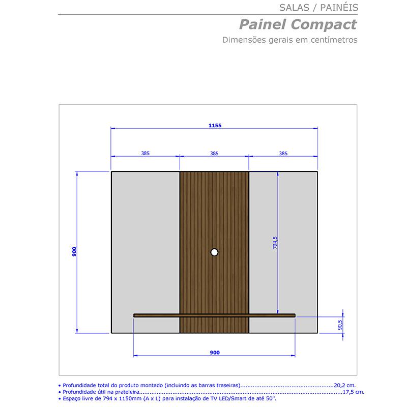 Painel Sala Compact para TV até 50 Polegadas Preto Fosco/Naturale/Ripa