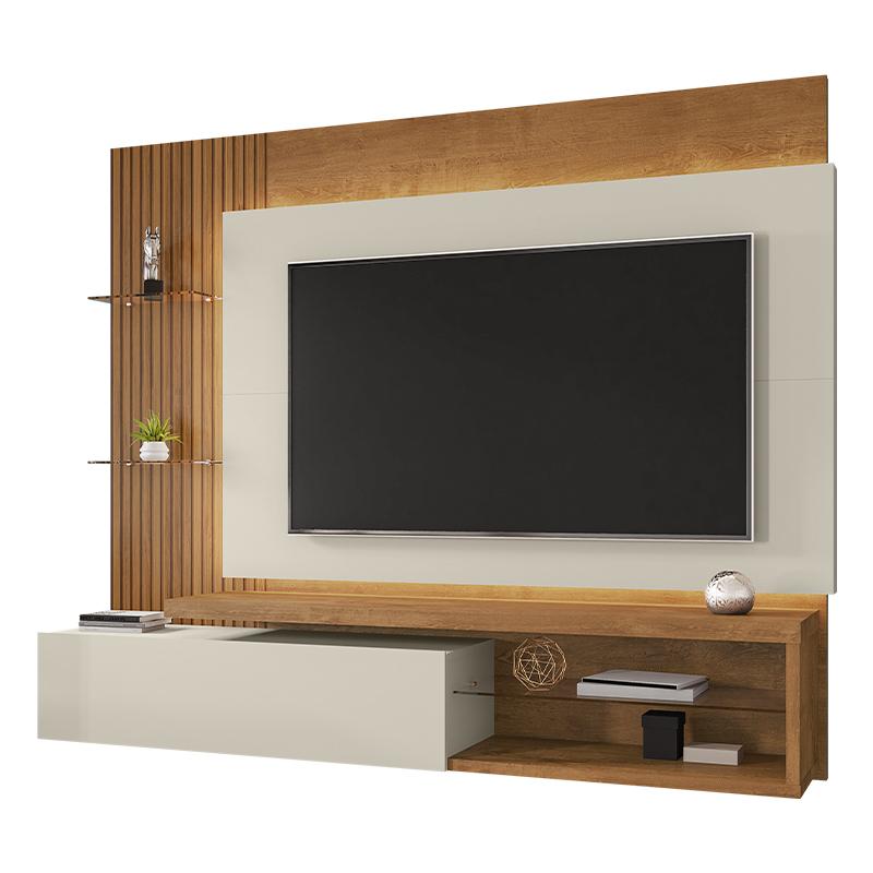 Painel Sala Copacabana para TV até 65 Polegadas Naturale/Off White/Ripado