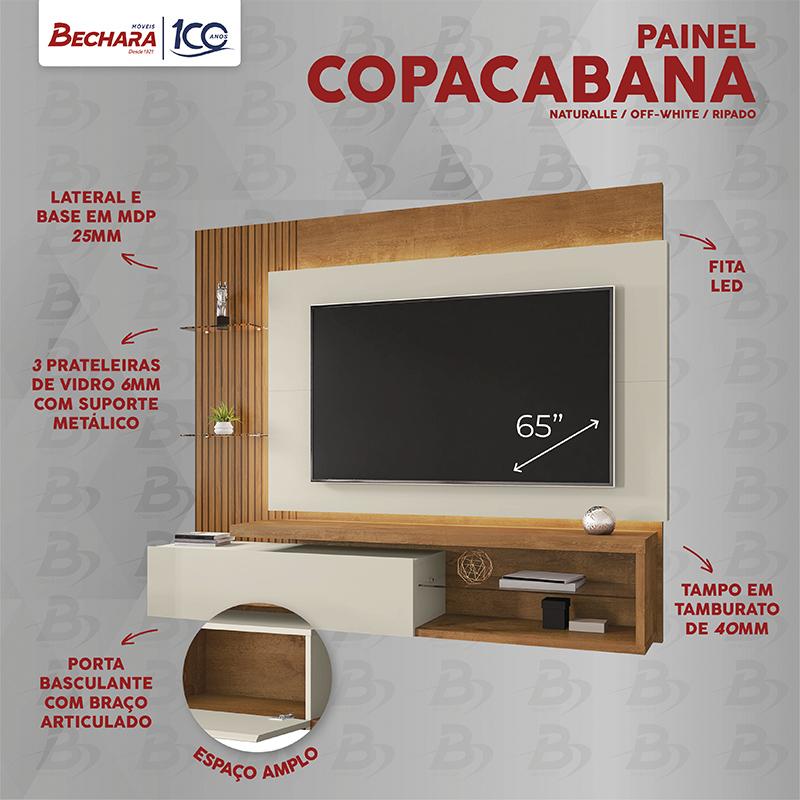 Painel Sala Copacabana para TV até 65 Polegadas Naturale/Off White/Ripado