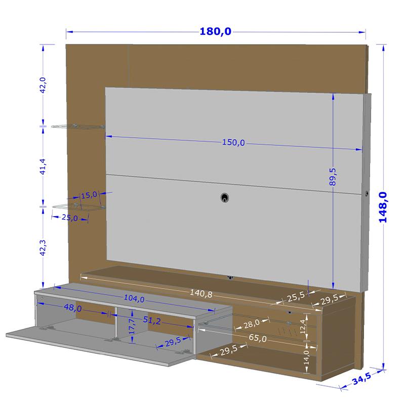 Painel Sala Copacabana para TV até 65 Polegadas Naturale/Off White/Ripado