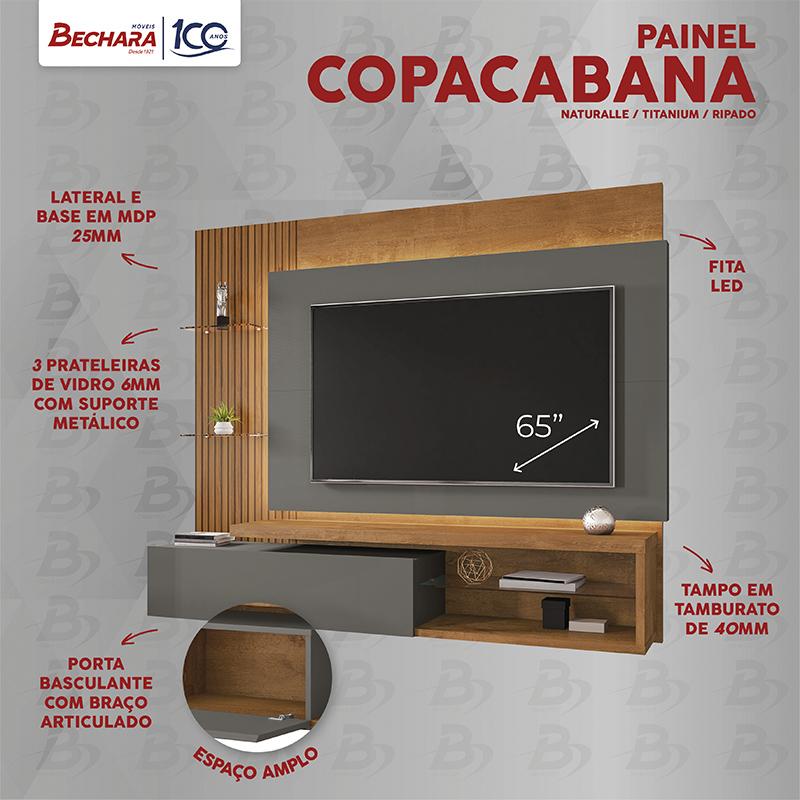 Painel Sala Copacabana para TV até 65 Polegadas Naturale/Titanium/Ripado