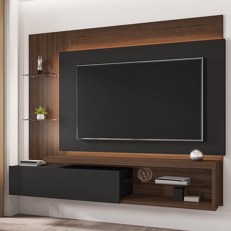 Painel Sala Copacabana para TV até 65 Polegadas Nogal/Preto Fosco