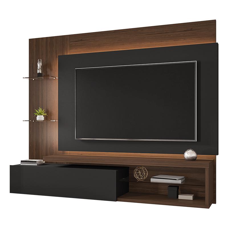 Painel Sala Copacabana para TV até 65 Polegadas Nogal/Preto Fosco