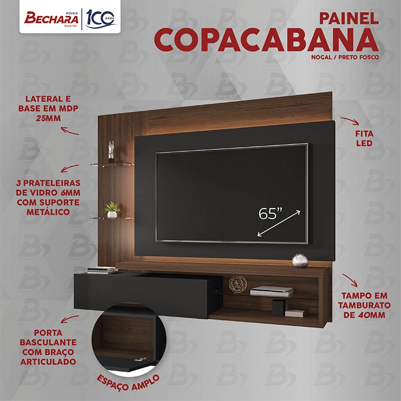 Painel Sala Copacabana para TV até 65 Polegadas Nogal/Preto Fosco