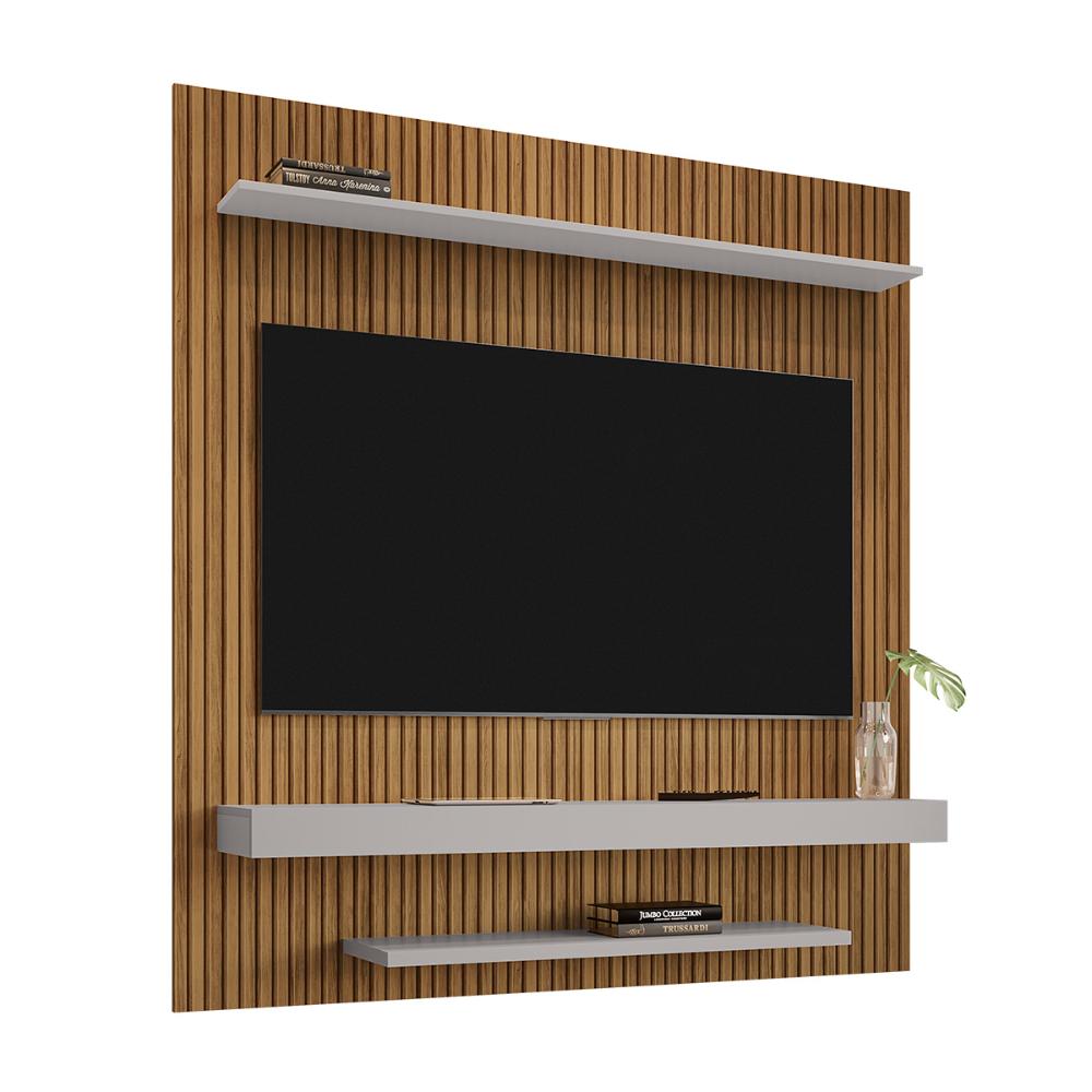 Painel Sala Leme para TV até 60 Polegadas Cinamomo/Ripado/Off White