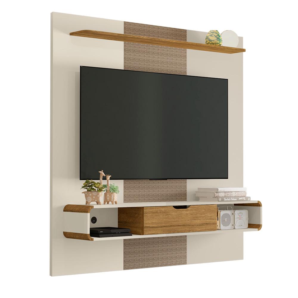 Painel Sala para TV até 65 Polegadas Lisboa c/ Porta Off White/Cinamomo - Rattan