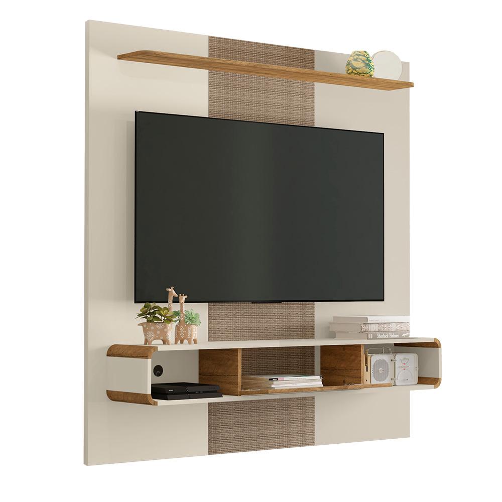 Painel Sala para TV até 65 Polegadas Lisboa c/ Porta Off White/Cinamomo - Rattan