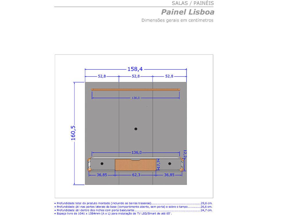 Painel Sala para TV até 65 Polegadas Lisboa c/ Porta Off White/Cinamomo - Rattan