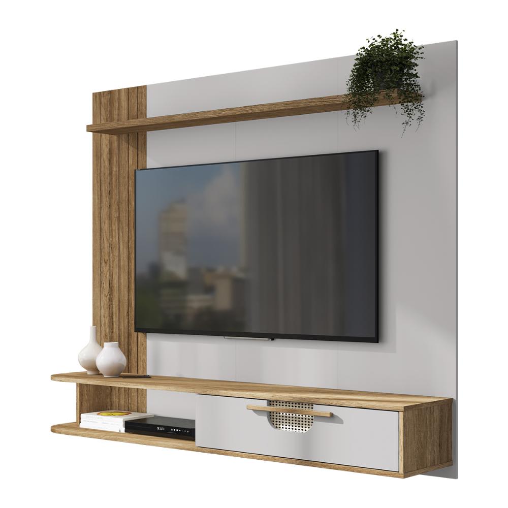 Painel Suspenso Jeri Sala TV até 65 Polegadas 1 Porta Cinamomo/Off White