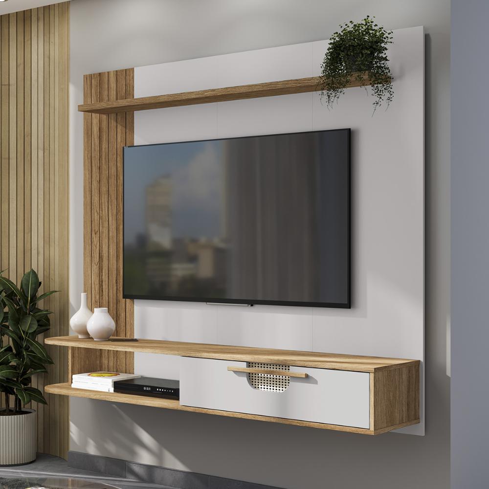 Painel Suspenso Jeri Sala TV até 65 Polegadas 1 Porta Cinamomo/Off White