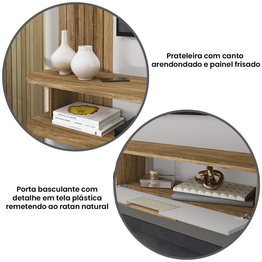 Painel Suspenso Jeri Sala TV até 65 Polegadas 1 Porta Cinamomo/Off White