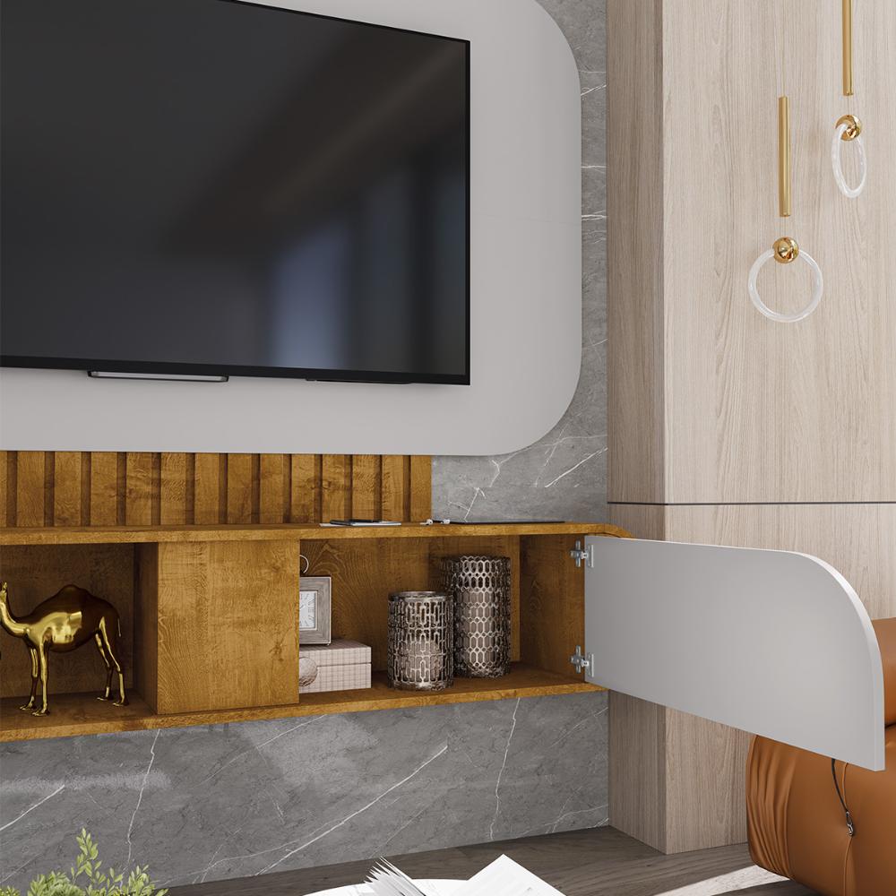 Painel Suspenso Jurere Sala TV até 55 Polegadas 1 Porta Naturale/Off White