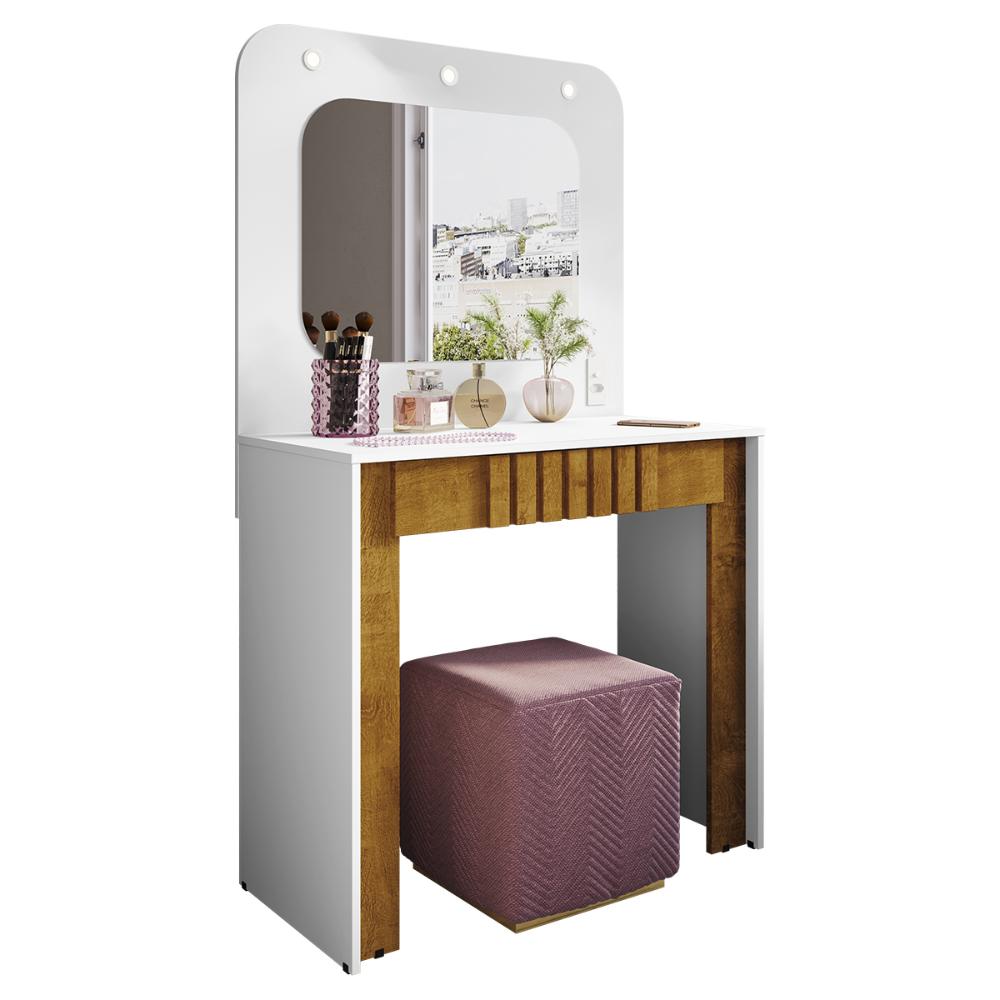 Penteadeira Camarim Rouge Com 1 Gaveta Ripada e LED Branco/Naturale