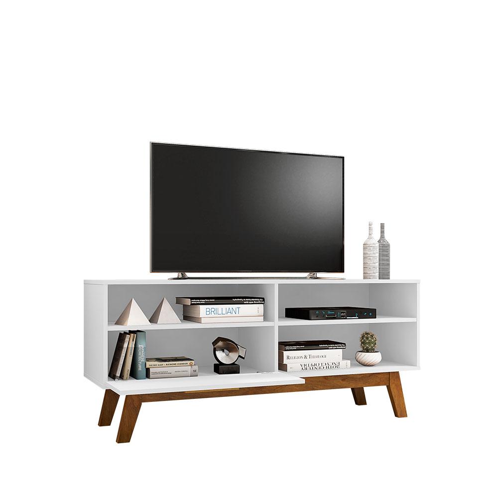 Rack Bancada Paladio TV 55 Pol. Sala Com Pes de Madeira Branco