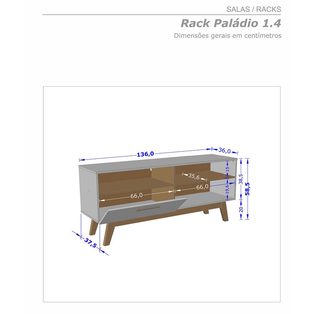 Rack Bancada Paladio TV 55 Pol. Sala Com Pes de Madeira Branco