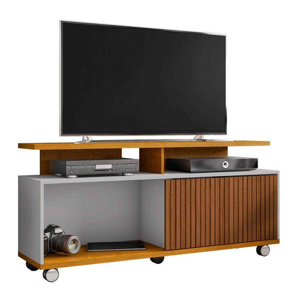 Rack Bancada Para TV 52 Pol Sala Topazio Naturale/Off White/Ripado