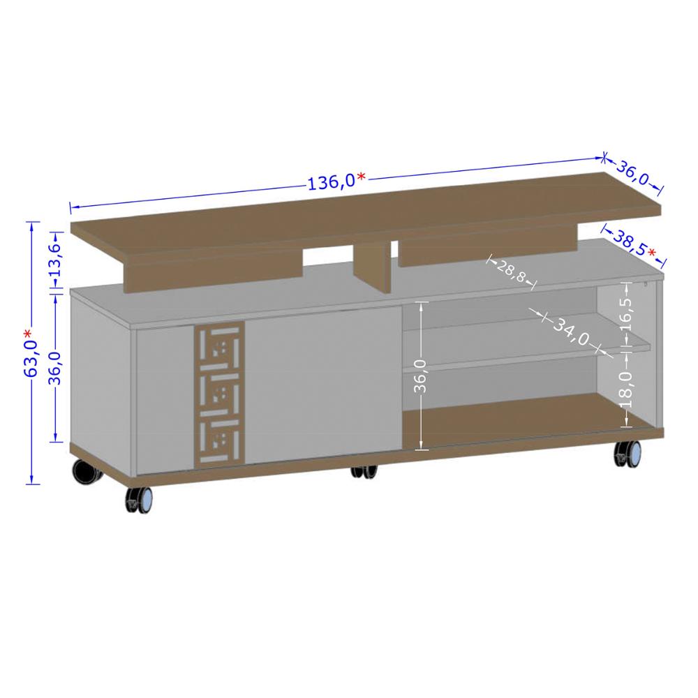 Rack Bancada Para TV 52 Pol Sala Topazio Naturale/Off White/Ripado