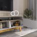 Rack Ilhabela TV 75 Polegadas com 2 Porta Pés Madeira Maciça Off White/Cinamomo