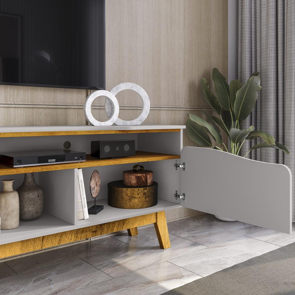Rack Ilhabela TV 75 Polegadas com 2 Porta Pés Madeira Maciça Off White/Naturale