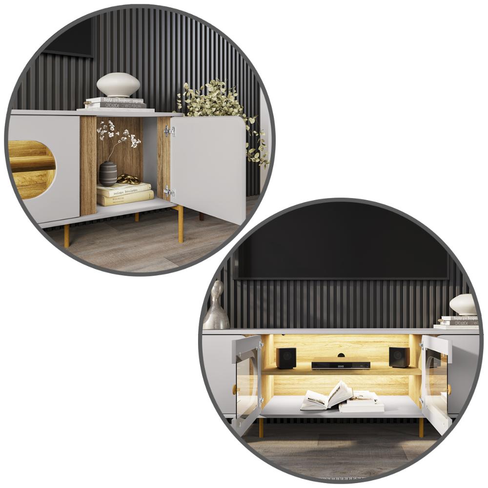 Rack Juquehy TV 75 Polegadas com 4 Portas e Pés Em Aço Off White/Cinamomo
