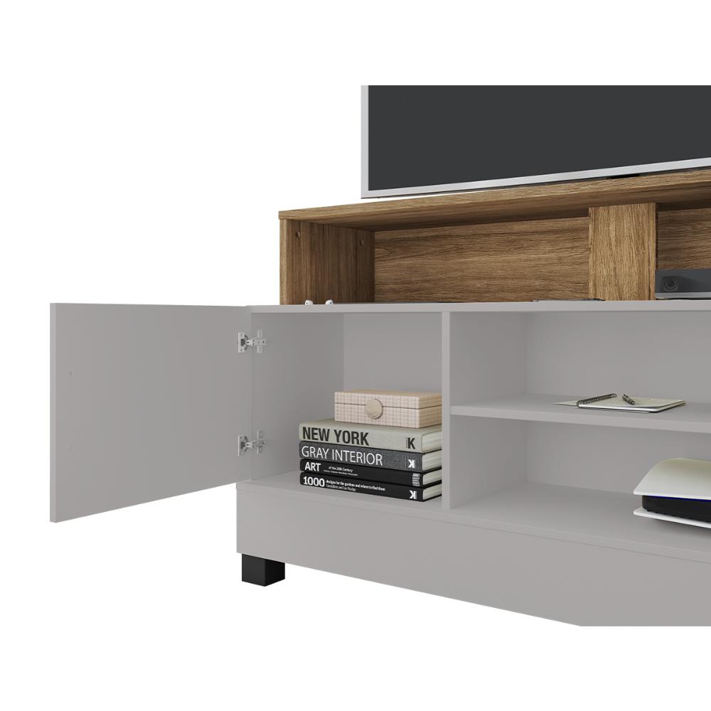 Rack Pipa TV 48 Polegadas com 1 Porta Pés Madeira Maciça Off White/Cinamomo