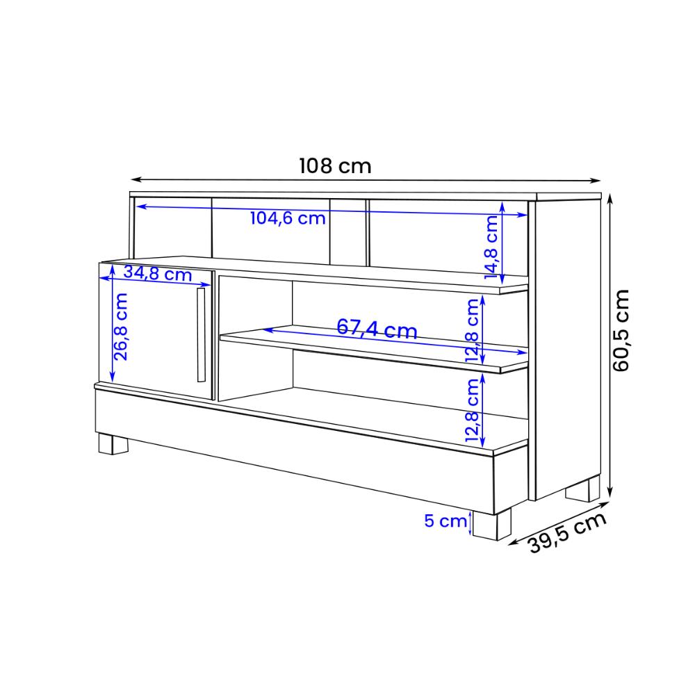 Rack Pipa TV 48 Polegadas com 1 Porta Pés Madeira Maciça Off White/Naturale