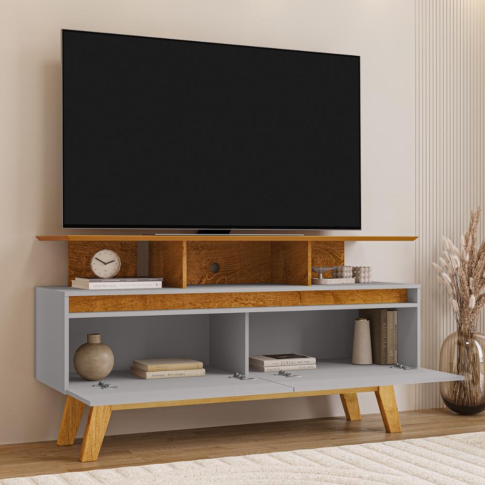 Rack Sala Rubi 1.2 para TV até 50 2 Portas Pé Madeira Macica Naturale/Off White