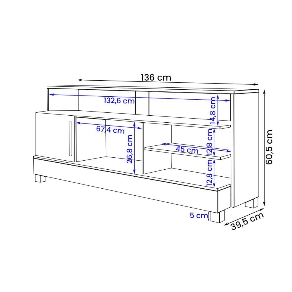 Rack Taipu TV 55 Polegadas com 1 Porta e Pés Madeira Maciça Off White/Cinamomo