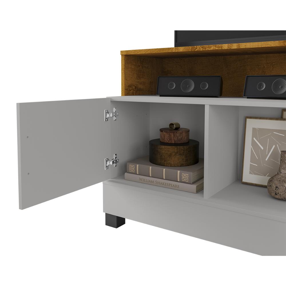 Rack Taipu TV 55 Polegadas com 1 Porta e Pés Madeira Maciça Off White/Naturale