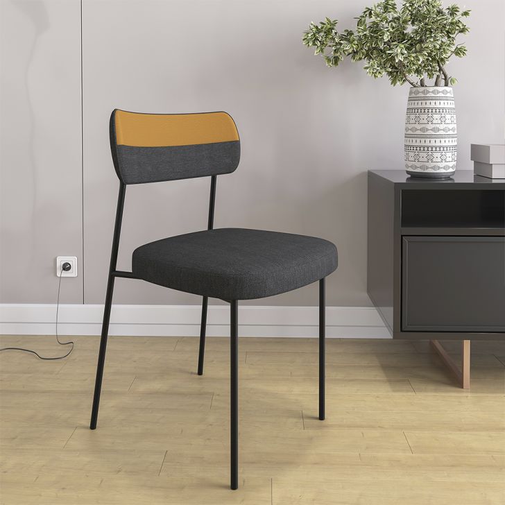 [OUTLET] Conjunto com 2 Cadeiras Mona Linho Grafite e Preto