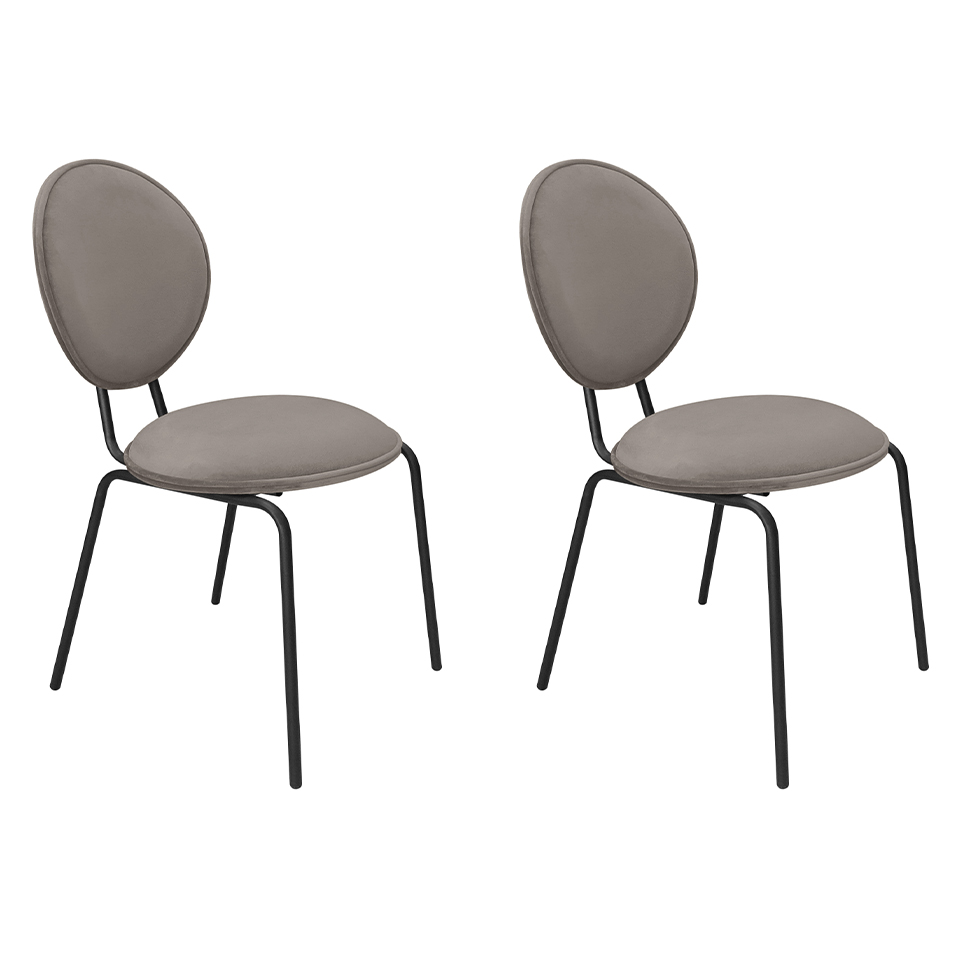 Conjunto com 2 Cadeiras Sofia Veludo Capuccino e Preto