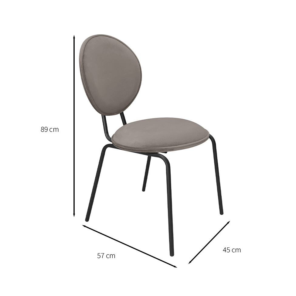 Conjunto com 2 Cadeiras Sofia Veludo Capuccino e Preto