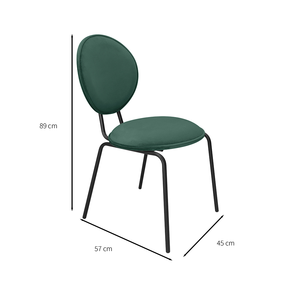 Conjunto com 2 Cadeiras Sofia Veludo Verde e Preto
