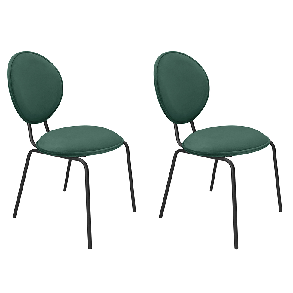 Conjunto com 2 Cadeiras Sofia Veludo Verde e Preto