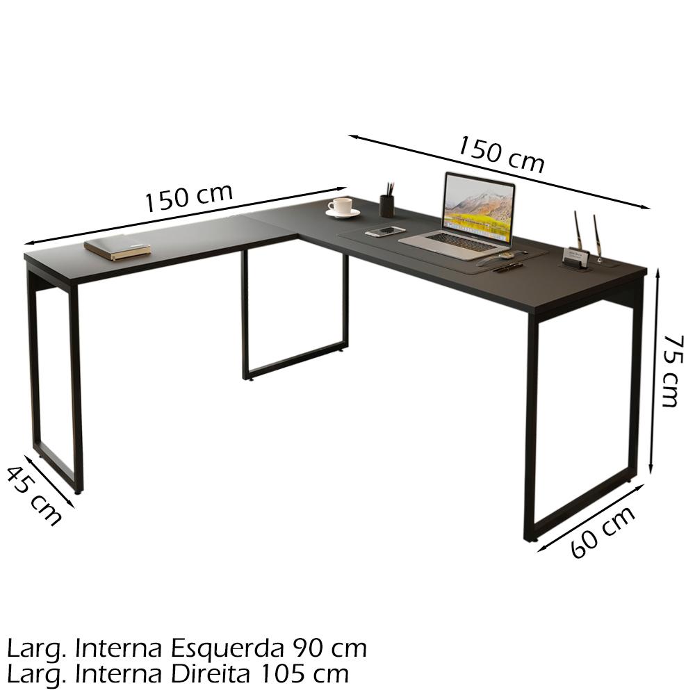 Mesa De Canto Para Escritorio Estilo Industrial 133160 Preto Mobel