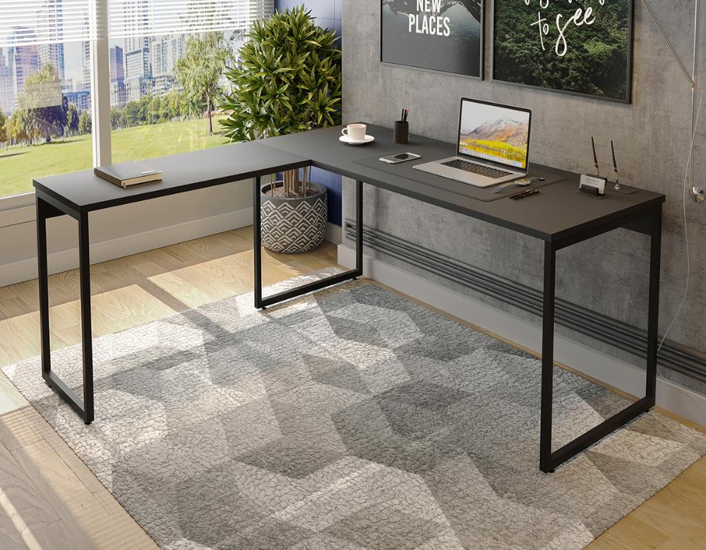 Mesa De Canto Para Escritorio Estilo Industrial 133160 Preto Mobel