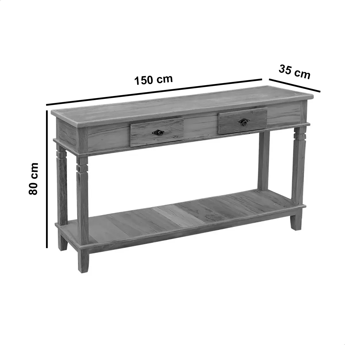Aparador 1,5 M Madeira Demolição Peroba Rosa 2 Gavetas e 1 Prateleira Natural
