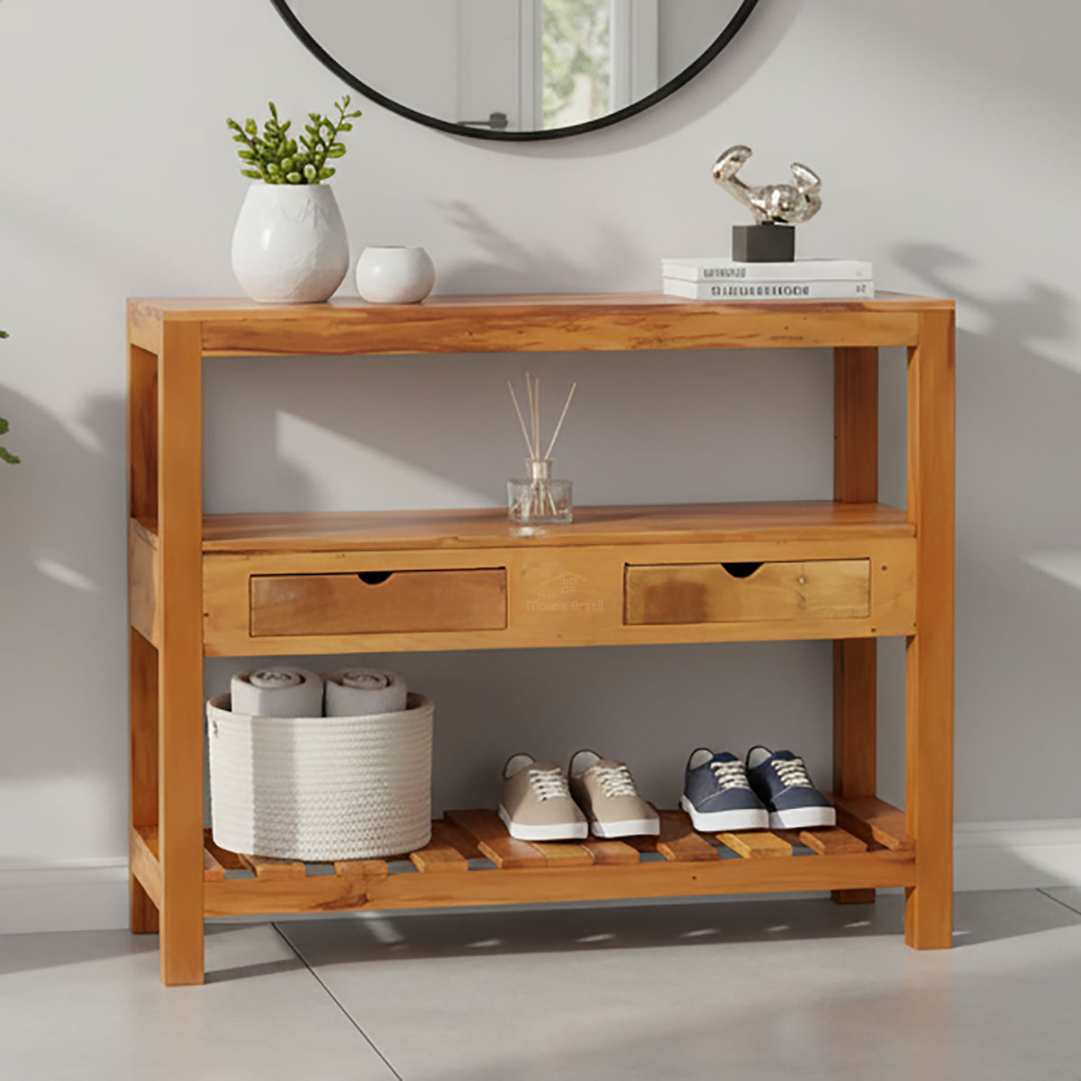 Aparador Ilha 1 m 2 Gavetas Madeira Demolição Natural