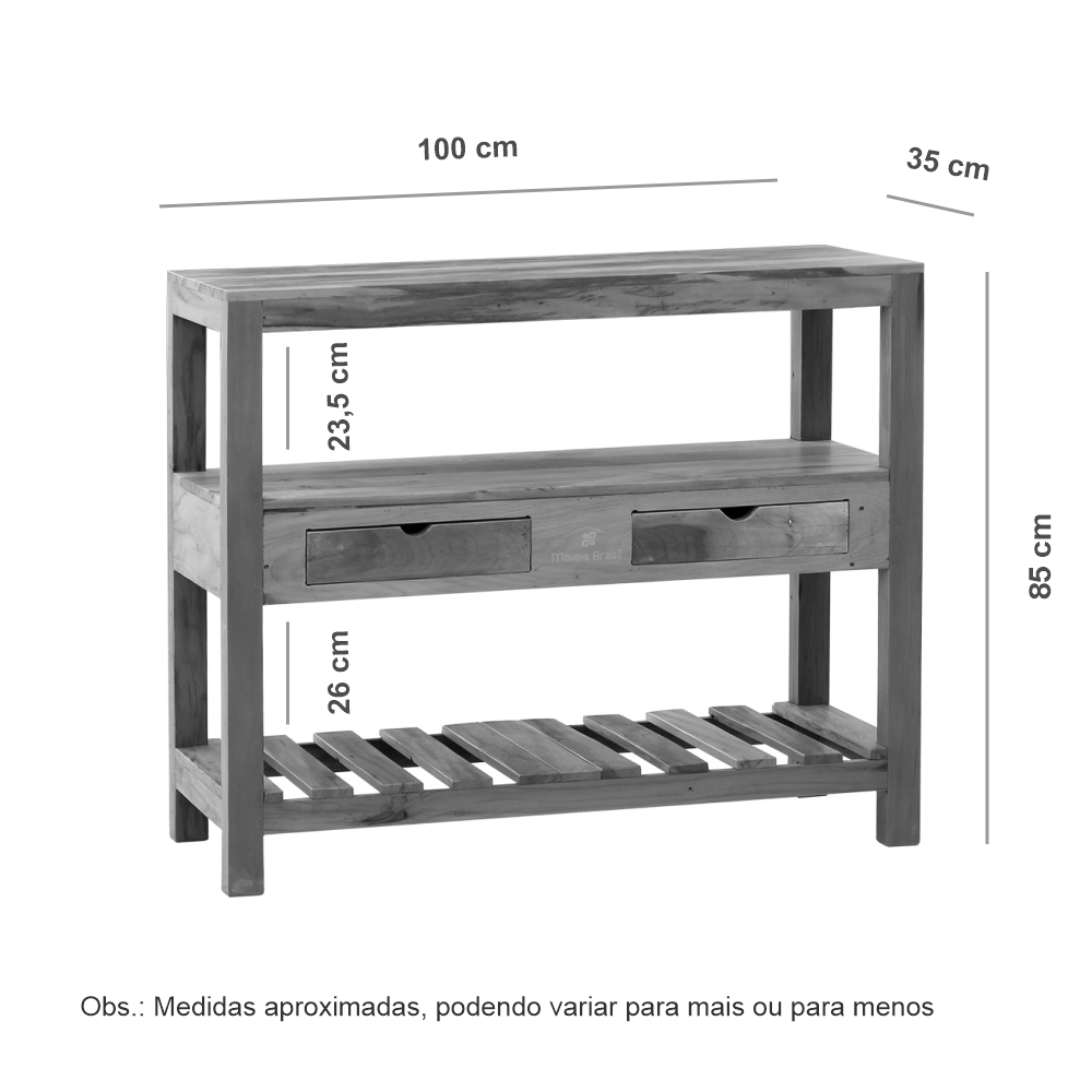 Aparador Ilha 1 m 2 Gavetas Madeira Demolição Natural