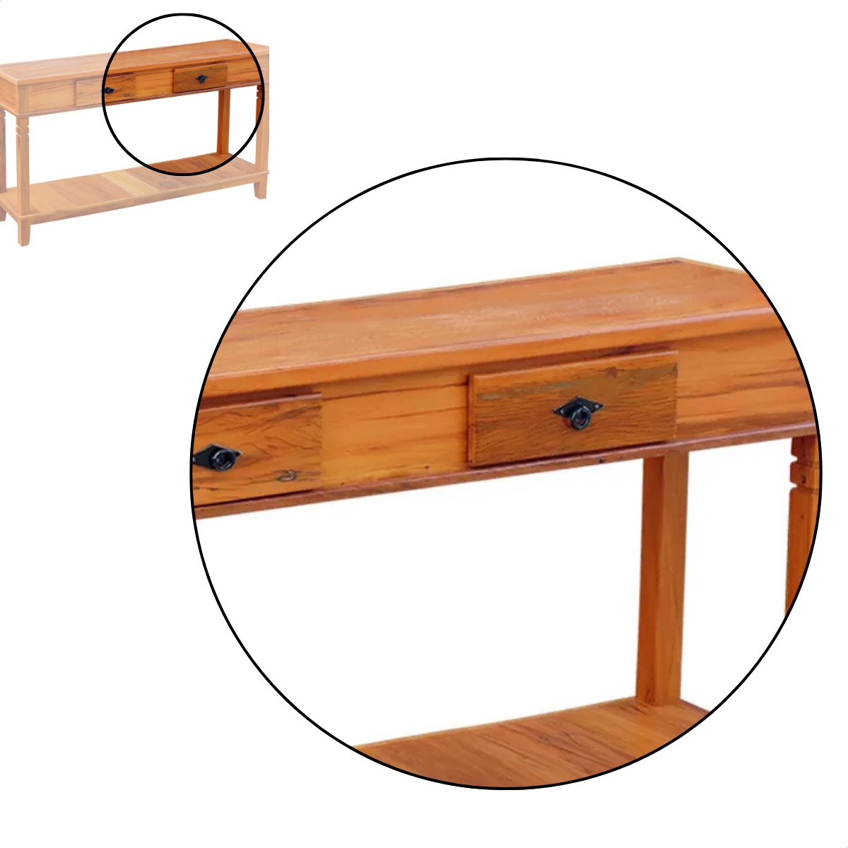 Aparador Tradicional Madeira Demolição 1,5 M 2 Gavetas - Natural